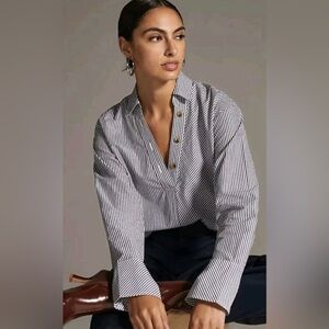 EUC Anthropologie Henley Popover Striped Shirt Size Small